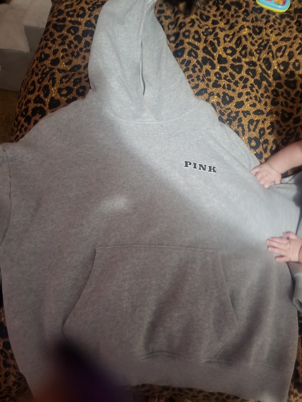 PINK Victoria's Secret Light Gray Pullover Hoodie with Front Pocket Medium